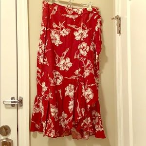 Zara Red & Floral Linen Wrap Skirt